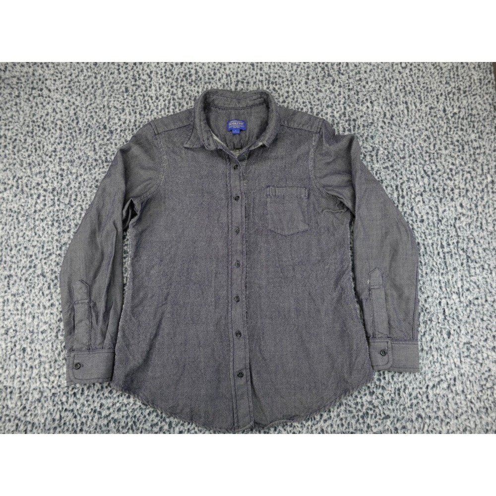 Pendleton Womens L Gray Button Down Shirt Long Sleeve‎ Made in USA Wool Twill